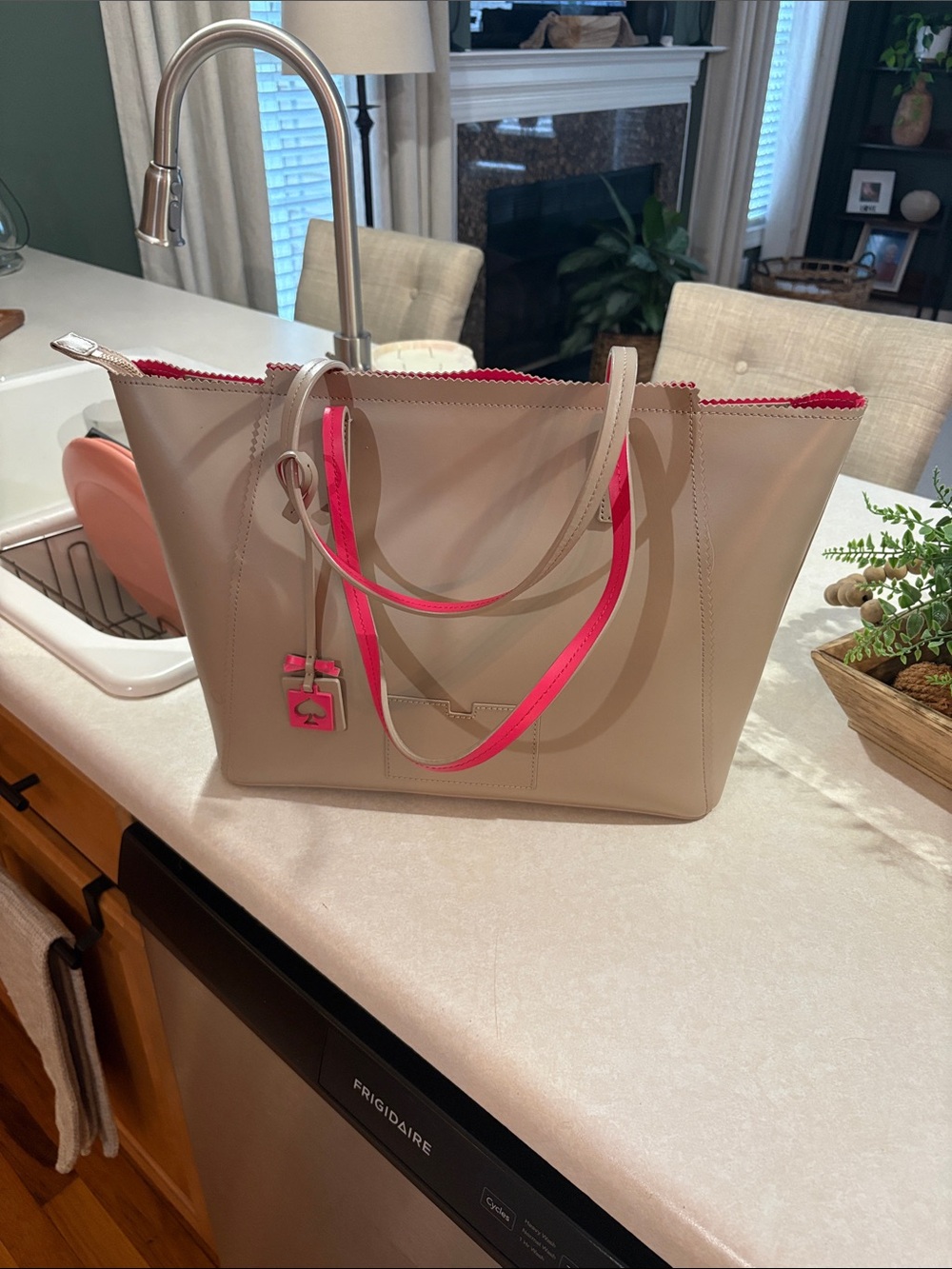 Kate Spade Beige Tote with Pink Trim